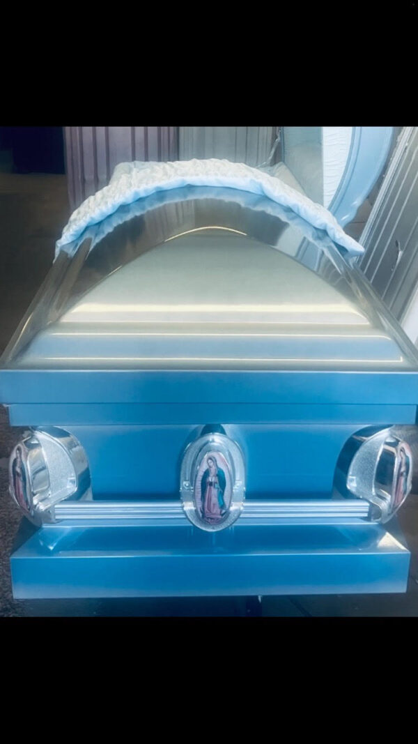 Guadalupe Blue Casket, Lady of Guadalupe Funeral Casket, Blue Casket, Religious Caskets